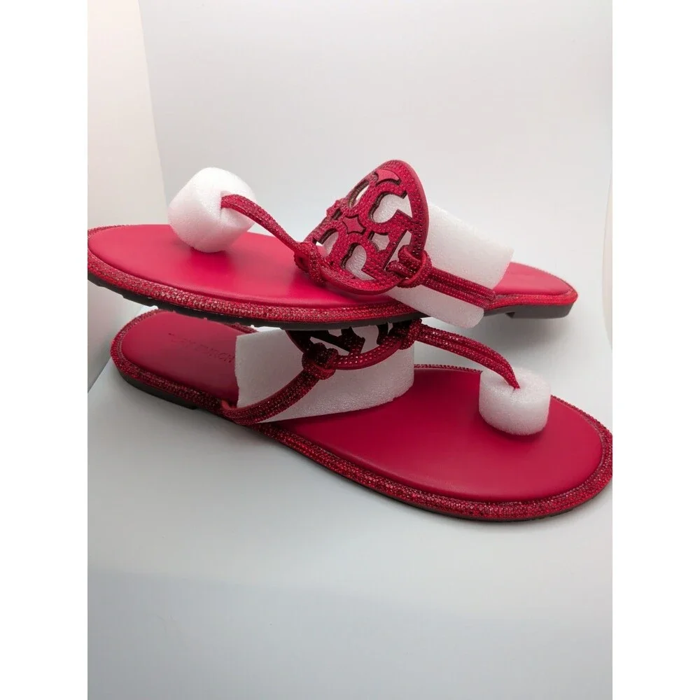 Tory Burch Miller Knotted Pave Sandals Ruby Red Size 11 (42EUR)